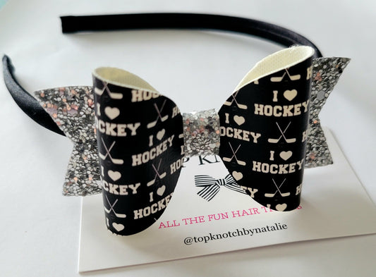 HOCKEY - I ❤️ Hockey, faux leather on Satin Headband